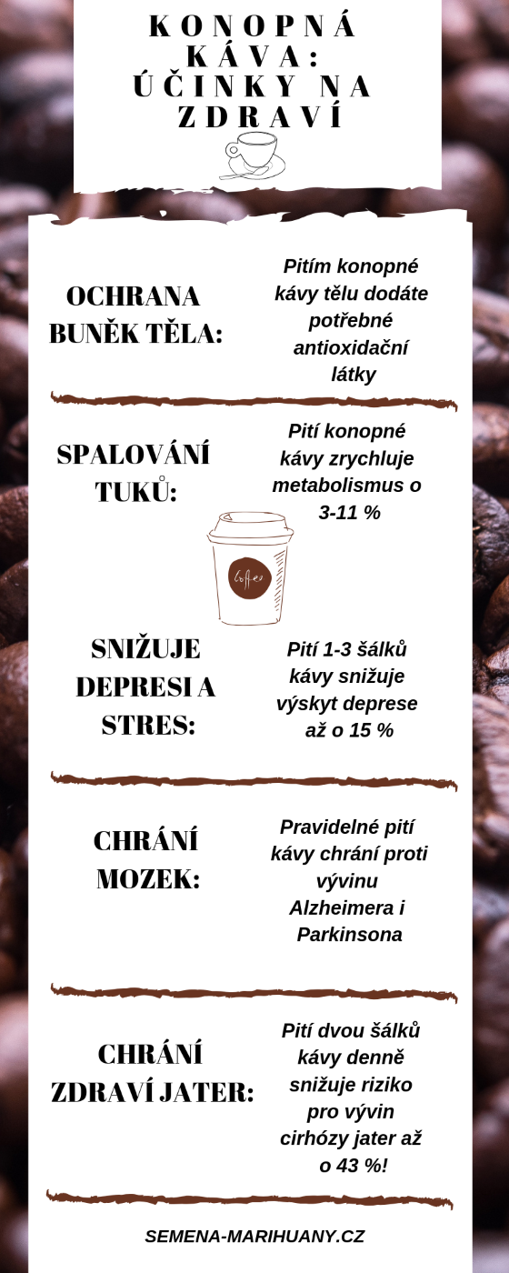 káva, zelená káva, zdravá káva, konopná káva, semínka konopí, infografika